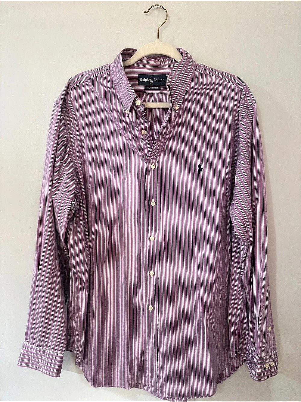 Ralph Lauren Classic Fit Striped Button Down Purple & White Size Large